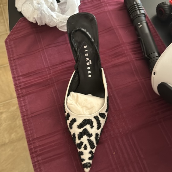 Black n white slightly used John Richmond 4inch stiletto heel halter back strap - Picture 2 of 11